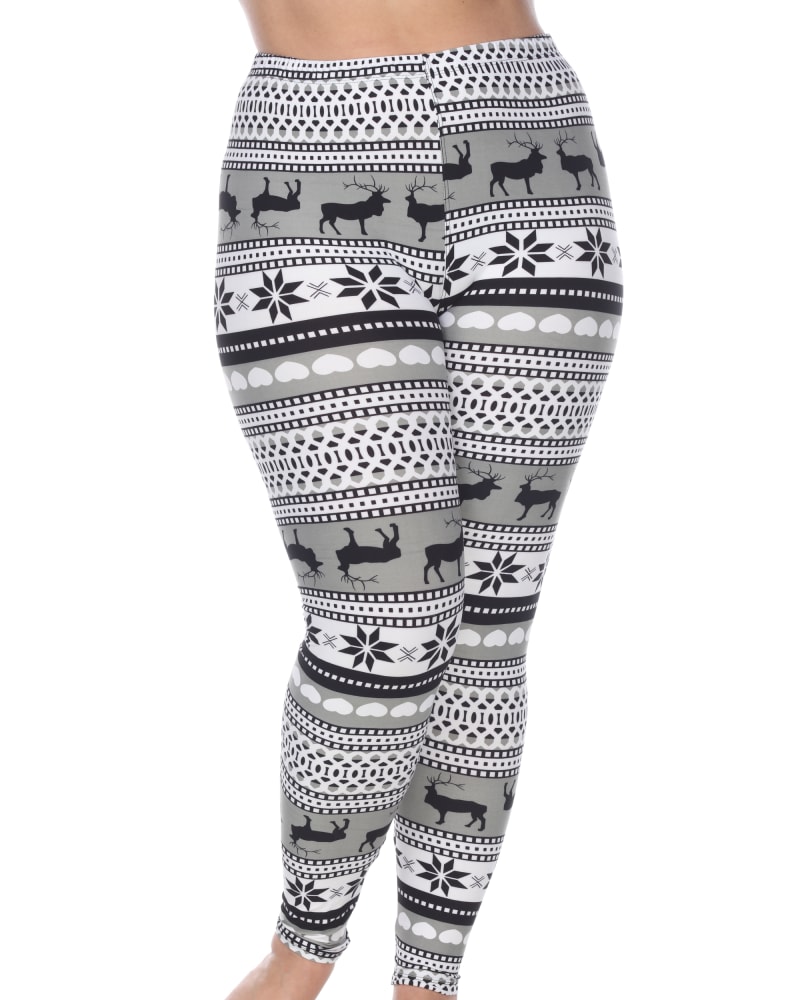 Front of a model wearing a size one-size-fits-all Printed Leggings in Grey White by White Mark. | dia_product_style_image_id:249081